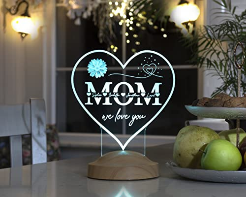 Geschenkelampe Persönliches Muttertagsgeschenk mit Fernbedienung Herzförmiges Nachtlicht Personalisierte Mama Lampe Geschenkideen zum Muttertag MOM Herz LED