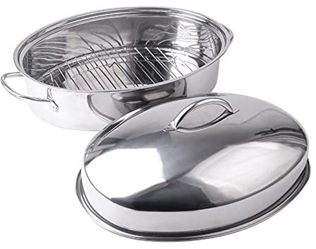 CTCOIJRN Oval stekpanna i rostfritt stål för kalkon, rotisserie med kupollock, fiskpanna, ångkokare för kalkon, kyckling och skinka (extra stor)