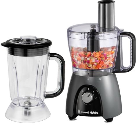 Russell Hobbs Robot cuisine multifonctions [Mixeur/blender/Râpe/hachoir/pétrin/batteur] Robot (pétrir, mélanger & couper, etc., + accessoires, compatible lave-vaisselle, max 900W) Anthracite 27111-56