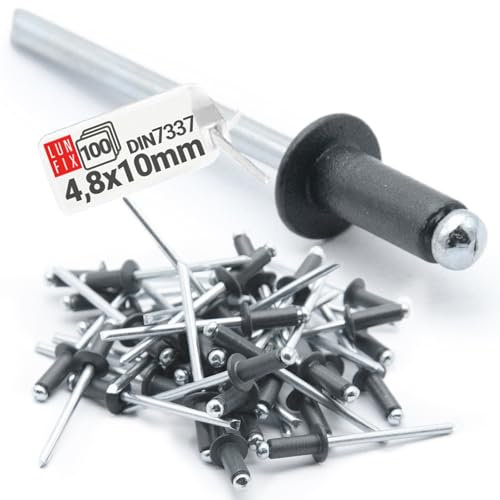 Lot de 100 rivets aveugles en aluminium - Norme industrielle DIN7337 - 4,8 x 10 mm - RAL 7016 - Gris anthracite