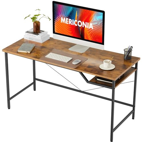 Mericonia 120 cm Computer Desk, Gaming Desk for Small Spaces, Modern Simple Style Desk for Home Office, Study Student Writing Desk, Brown