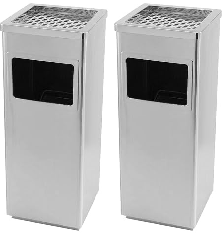 OHMG Cenicero exterior 35L, cubo de basura de acero inoxidable, contenedores de basura de cocina, cubo de cenicero sobre pie exterior con cubo interior disponible para hotel (30 x 24 x 60 cm