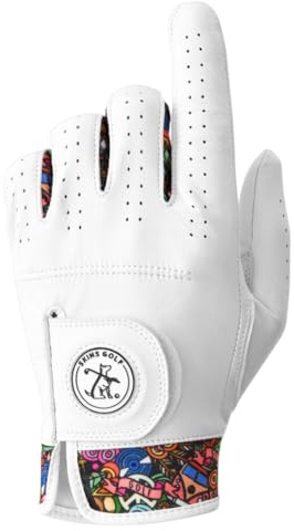 Skins Golf Gloves - Totally Unique Designs | AAA Cabretta Leather | Mens Golf Glove | Sizes S-XL | Wear on Left Hand (Peace & Golf, M/L)
