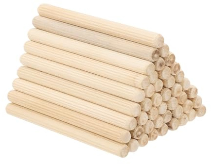 PATIKIL 60 stycken 8 x 100 mm set med träpluggar, räfflade träpluggar, träpinnar, pluggset, räfflade träpinnar, pluggar i trä med spår för snickeri, möbler, dörr, konsthantverk, projekt
