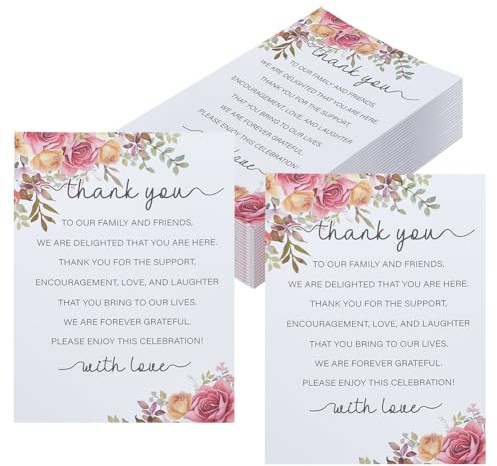 FINGERINSPIRE 50 stycken blommor tackkort för bröllopet 10 x 15 cm rektangulärt tackkort av blompapper med ord bröllopssittkort för att lägga till din bordsinredning vid brudceremonin