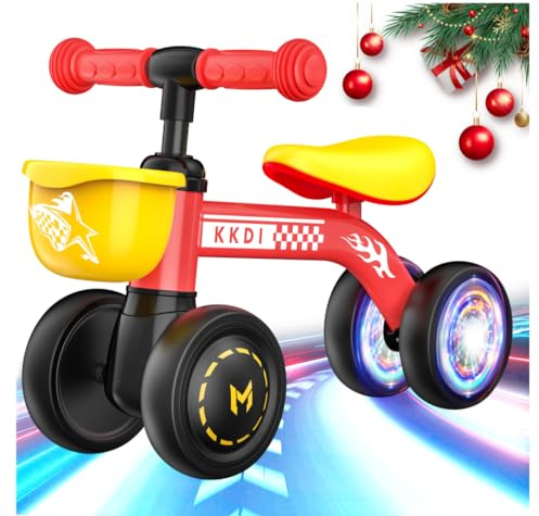 Baby Balance Bike Ride on Toys for 1 2 Year Old, Toddler Bike, First Birthday Gifts for 1 2 Year Old Boys Girls, Baby Indoor Outdoor Toy, Colorful Lighting Silent Wheels, No Pedal/Basket