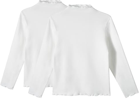Miipat Camiseta de Manga Larga para Niña con Cuello Alto Pack de 2, Básica y Suave Camisas Interior Térmicas Slim Fit Tops Informal Blusas