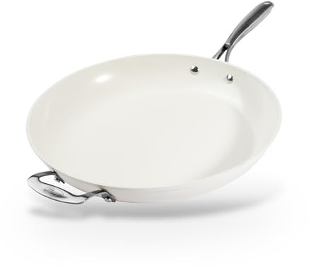 GOTHAM STEEL Cream 14 Inch Non Stick Frying Pans, Large Family Sized Nonstick Cooking Pan Skillet, Nonstick, 100% PFOA Free Ceramic Coating, Oven and Dishwasher Safe, Cream White