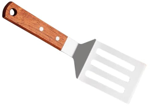 NUOBESTY Spatule à Griller en Acier Inoxydable Manche en Bois, Pelle à Steak Robuste et Pratique, Outil de Cuisson Antiadhésif pour Barbecue, Crêpes et Wok, Ustensile la Cuisine