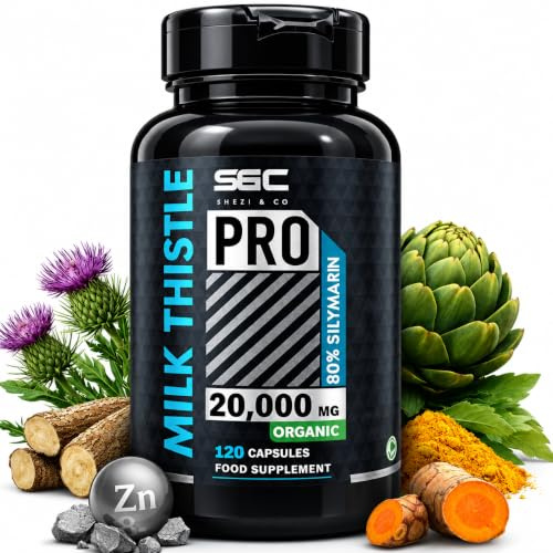 Milk Thistle 20000mg Capsules (120 Day Supply) Milk Thistle High Strength – 80% Silymarin Liver Support Supplement with Dandelion Root, Turmeric, Artichoke, Burdock & Zinc – Pure Vegan Extract