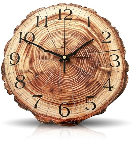 Umllpet Reloj de pared de 30 cm con anillo anual, diseño de tocón de árbol, estilo rústico, silencioso, sin ruido de tictac, reloj de pared de madera, moderno, de cuarzo, funciona con pilas para salón
