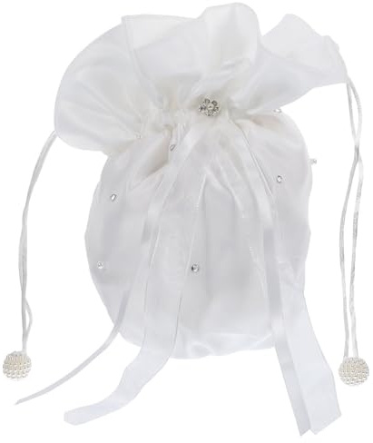 CTIRCHIU Borsa da Damigella in Raso Bianco Decorazioni di e, Piccola Borsa da Sposa per Matrimonio e Cerimonia