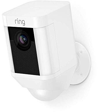 Ring Spotlight Cam Battery | Überwachungskamera für aussen mit HDR-Video, WLAN, 3D-Bewegungserfassung, Kamera funktioniert mit Alexa | akkubetriebene Sicherheitskamera mit LED und Sirene | Weiß