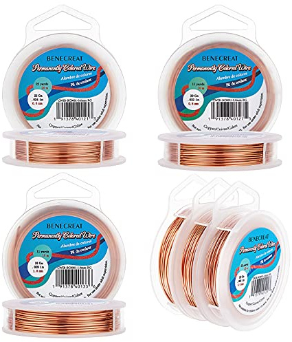 BENECREAT 3PCS Fil de cuivre Resistant aux ternissures de Taille Mixte (0,6 mm x 20 m et 0,8 mm x 10 m et 1,0 mm x 10 m), 3 Tailles/Ensemble