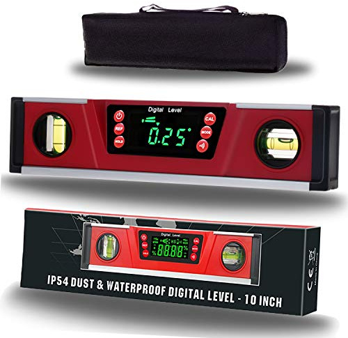 10-Inch Digital Torpedo Level and Protractor | Neodymium Magnets | Bright LED Display | V-GROOVE MAGNETIC BASE | IP54 Dust/Water Resistant smart level with Carrying Bag