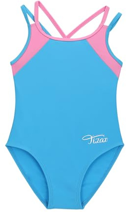 TIZAX Maillot de Bain Une pièce pour Fille avec Bretelles Multiples croisées dans Le Dos UPF 50+ à séchage Rapide Bleu 4 Ans