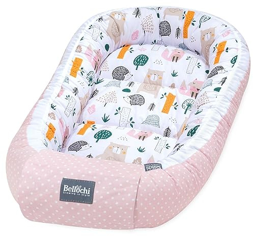 Bellochi Riduttore Lettino per Neonato Riduttore per Culla - Antisoffoco 100% Cotone - Cuscino Riduttore Cocoon a Baby Baby Nest - 90 x 60 cm - Foresta