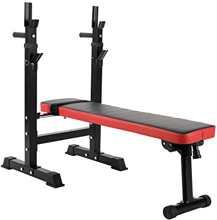 Ultrasport Banc de Musculation avec Tablette, avec Dispositif de Barres à Dips, Réglable 5 Positions, Ceinture Maintien Incluse pour l'Utilisation comme Banc de Sit-up, jusqu'à 200 kg Noir/Rouge M