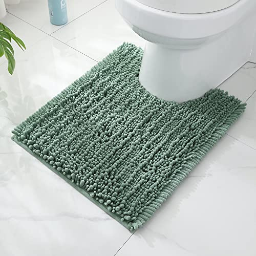 FLOLEOPA Bath Mat, Toilet Rugs U-Shaped, 24 X 20 Inches, Extra Soft Plush Bath Bathroom Rug, Super Absorbent, Non-Slip, Dry Quickly, Machine-Washable, Sage Green