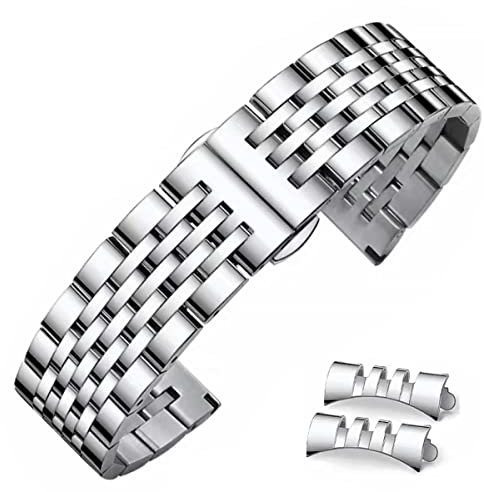 FOUUA Metall Uhrenarmband aus Edelstahl mit Geradem und Gebogenem Ende Premium Uhrenarmband aus Massivem Edelstahl Armbänder 16mm 18mm 19mm 20mm 22mm für Männer und Frauen