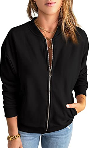 GeGekoko Zip Sweatshirt Damen übergroße Jacket Sweatshirt Einfarbige Loose Langarm Tops Oberteile mit Tasche