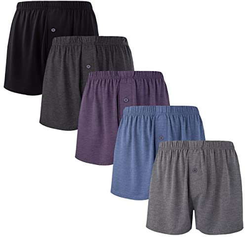 BAMBOO COOL Mens Boxers Short Classic Fit Soft Casual Underwear Loose Comfortable Breathable Boxer Shorts for Men (5 Pack), Large