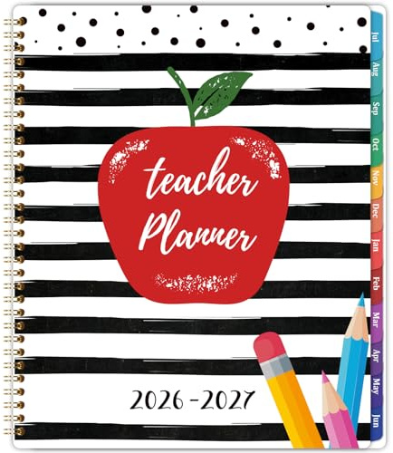 2026-2027 Teacher Planner, Lesson Planner 2026-2027, July 2026 - June 2027, 8.5 x 11, Spiral Bound, Colorful Monthly Tabs