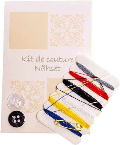 Set Cucito Confezione da 100 pezzi in astuccio, kit acanto compostoto da (2 bottoni, ago e cotone 5 colori) Linea Cortesia, set7 kit Hotel e B&B,Set da viaggio, prodotto monouso e riutilizzabile