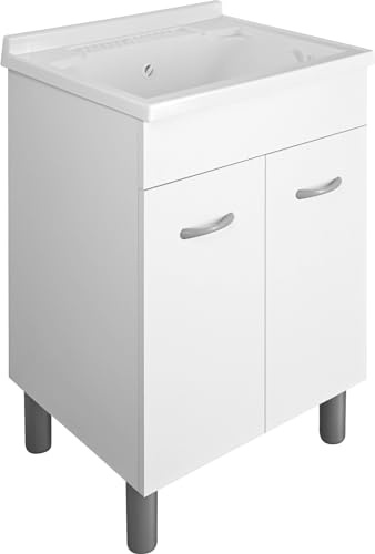 Jo-Bagno.it Mobile lavatoio in legno ATHENA con pilozzo L 60 P 50 con asse di lavaggio sifone resistente ad acqua e umidità (60 x 50)