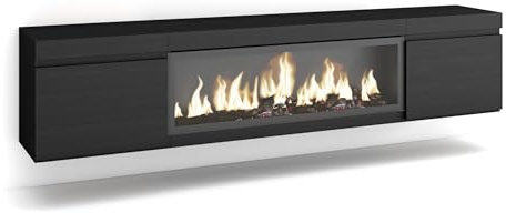 Skraut Home | TV Unit, Stand Cabinet | Entertainment Center | 210 | For TVs up to 80 | Electric Fireplace XXL | Wall-mount, suspended | Modern Style | Black