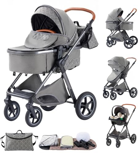 BEBBY Passeggino trio,Passeggino 3 in 1, Passeggino Canna Portatile Pieghevole in Un Clic,Passeggini Combinato Paesaggio Alto Telaio in Alluminio Per Neonato Passeggini