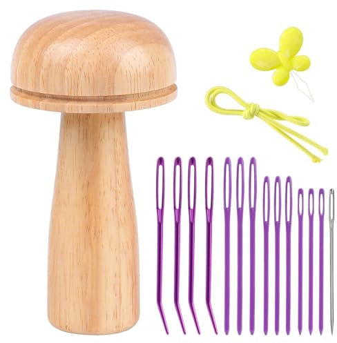 Mnuizu Stopfpilzwerkzeuge, Stopfei aus Holz, 15-teiliges Reparatur-Nähwerkzeug-Set zum Stopfen, für Kleidung, Socken, Stickerei und DIY, handgefertigt, Nähhandwerk, Set enthält große Öhrnadeln,