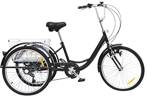 ARBGO 24 Zoll Dreirad für Erwachsene, 3-Rad Fahrrad für Erwachsene, Dreirad Fahrrad mit Korb und LED, 6 Gang Fahrrad 3 Räder Tragfähigkeit 120kg, Antirutsch und Verschleißfeste Räder