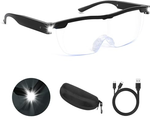 Magnifying Glasses with Light, 200% Magnification, USB Rechargeable LED Lighted Magnifying Glass, Anti Blue Light, Hands Free Head Magnifier Eyeglasses for Close Work, Hobbies, Reading, Craft（Black）