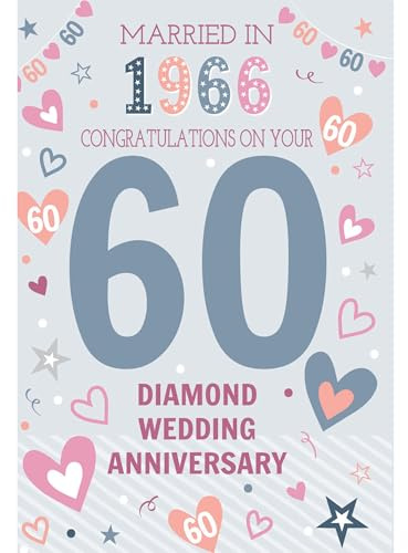 IC&G Carte d'anniversaire de mariage diamantée – 60 ans – Marié en 1966 – Motif cœurs et étoiles – Carte de vœux pour 60e anniversaire de mariage avec enveloppe – Couples, both of You