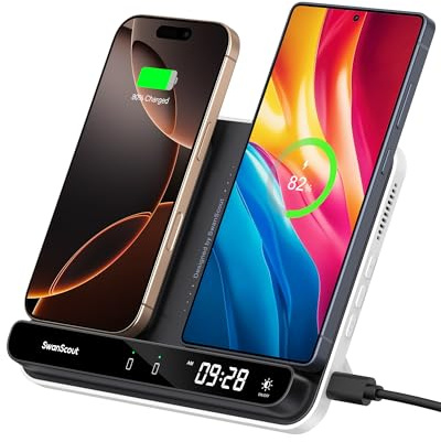 Dual Induktive Ladestation für 2 Handys, 30W Doppel Handy Ladestation für iPhone Air/17 Pro/17 Pro Max/17/16/15/14/13/12/Samsung Galaxy S25/S24/S23/S22/S21/S20, AirPods/Galaxy Buds (Black & White)