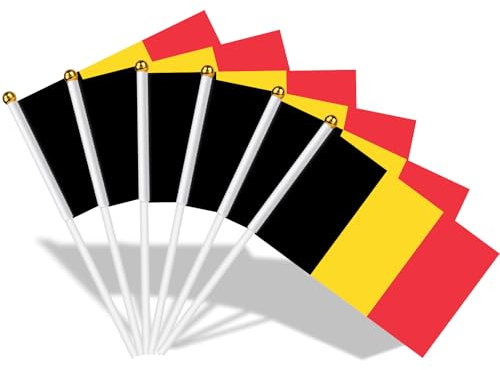 AhfuLife Petit Drapeau Belgique - 15Pcs Mini Drapeaux Belge avec Poteau Solide Blanc de 30cm pour Décoration Jardin Bar, Coupe du Monde, Célébration Fête Nationale Euro Foot Match
