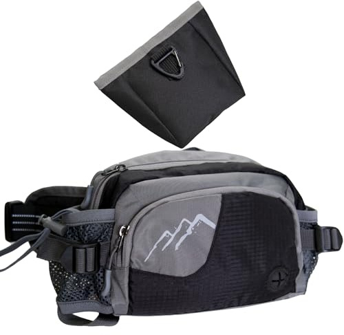 Dog Walking Fanny Pack with Removable Treat Pouch & 2 Retractable Water Bottle Holders, No Spill Magenetic Clasp - Hands-Free Pouches Training Waist Bag for Dog Owners, Poop Bag Dispenser