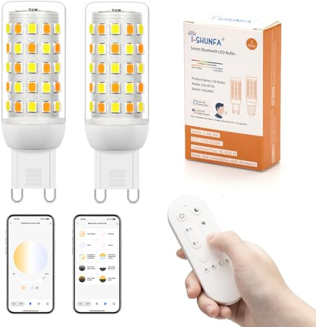 Ampoules LED G9 avec Télécommande et Contrôle via Application, LED G9 à Intensité Variable Bluetooth, AC 230V, 4W, 400LM, 2700K-6500K, Luminosité Réglable de 1%-100% (Lot de 2 avec Télécommande)