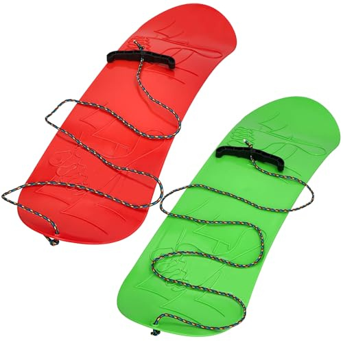 KOTARBAU® 2 Piezas Tabla Snowboard Niño - PVC - 68x20 cm - Rojo & Verde - Trineo Nieve - Deslizador Nieve - Trineo Niños - Snowboard sin Fijaciones - con Cuerda y Asa - Deslizador Resistente Ligero