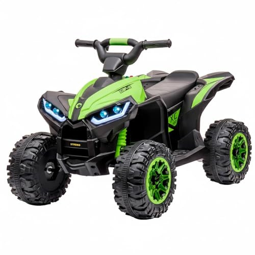 Quad Elettrico Bambini 12V ATV con Doppio Motore 35 W 2 Velocità 3-6 km/h Fari LED Musica USB/MP3 Ruote Larghe con Sospensioni Quad per Bambini 3-5 Anni Bianco (Verde)