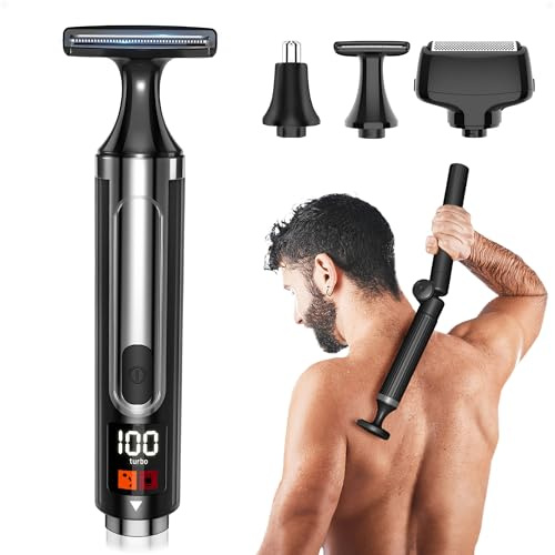 NUBACK Electric Back Shaver for Men, 3 in 1 Mens Back Shaver, Cordless Back Hair Trimmer for Men with Extendable Long Handle, Self-Service Body Groomer Razor with Wider Blade