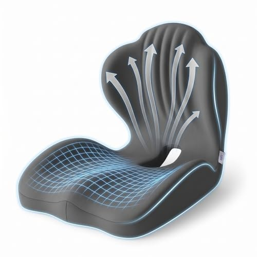 GNVOVIC Cojin Silla Oficina, Cojin Ergonomico de Espuma Viscoelástica, Soporte Lumbar y Apertura Transpirable para Coxis, Fijación Robusta 150KG, para Auto y Silla Gaming
