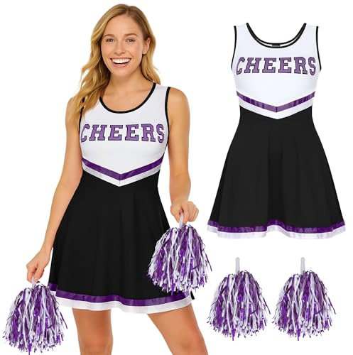 Redstar Fancy Dress Cheerleaderkostüm Damen mit Pompoms – High School Outfit für Erwachsene – Perfektes Damen Kostüm für Karneval, Mottoparty oder Halloween – Verkleidung Cheerleader Style