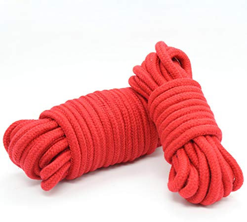 16 Feet 5 M/ 33 Feet 10M/66 Feet 20M Multipurpose Soft Twisted Cotton Durable Long Rope Strap(2 pcs) (Red, 5 M)