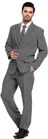 U LOOK UGLY TODAY Mens Party Suit Solid Color Jacket Costume Leisure Suit for Halloween Party with Tie & Pants -M Grey