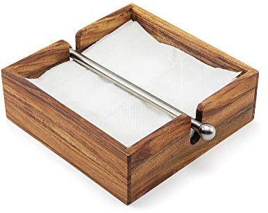 Ironwood Gourmet 28982 Acacia Wood Napkin Holder with Weighted Stainless Steel Center Bar, 6.25-Inches, Brown
