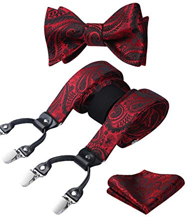 HISDERN Paisley Tirantes para hombre forma de Y elásticos y ajustables Pajarita Pañuelo set Conjuntos de y pajaritas para hombre