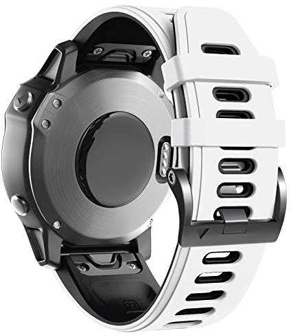ANBEST Compatible con Fenix 7/Fenix 6 Pro/Fenix 5 Correa, Pulsera de Repuesto de Silicona de Liberación Rápida de 22mm para Fenix 6/Fenix 5 Plus/Forerunner 945/Approach S62, Blanco/Negro