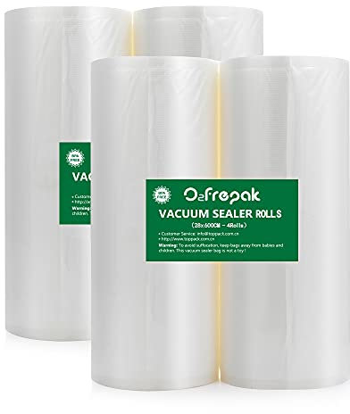 O2frepak 4 Folienrollen 28x600cm Vakuumierrollen für Lebensmittel,BPA-Frei Vakuumierbeutel Sous Vide Beutel Folien für Vakuumierer und Folienschweißgeräte Geeignet (gesamt:2400cm)